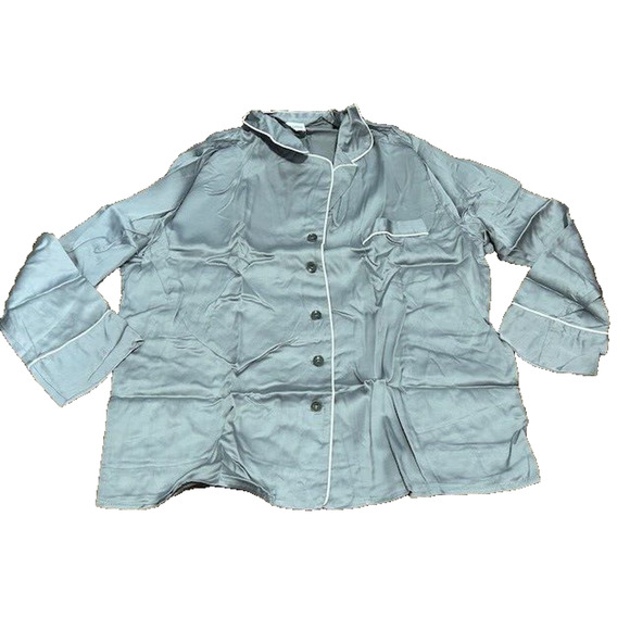 Ettitude Sateen Long Sleeve Pajama PJ Shirt Bamboo Button Front Gray Large NEW - Picture 3 of 10